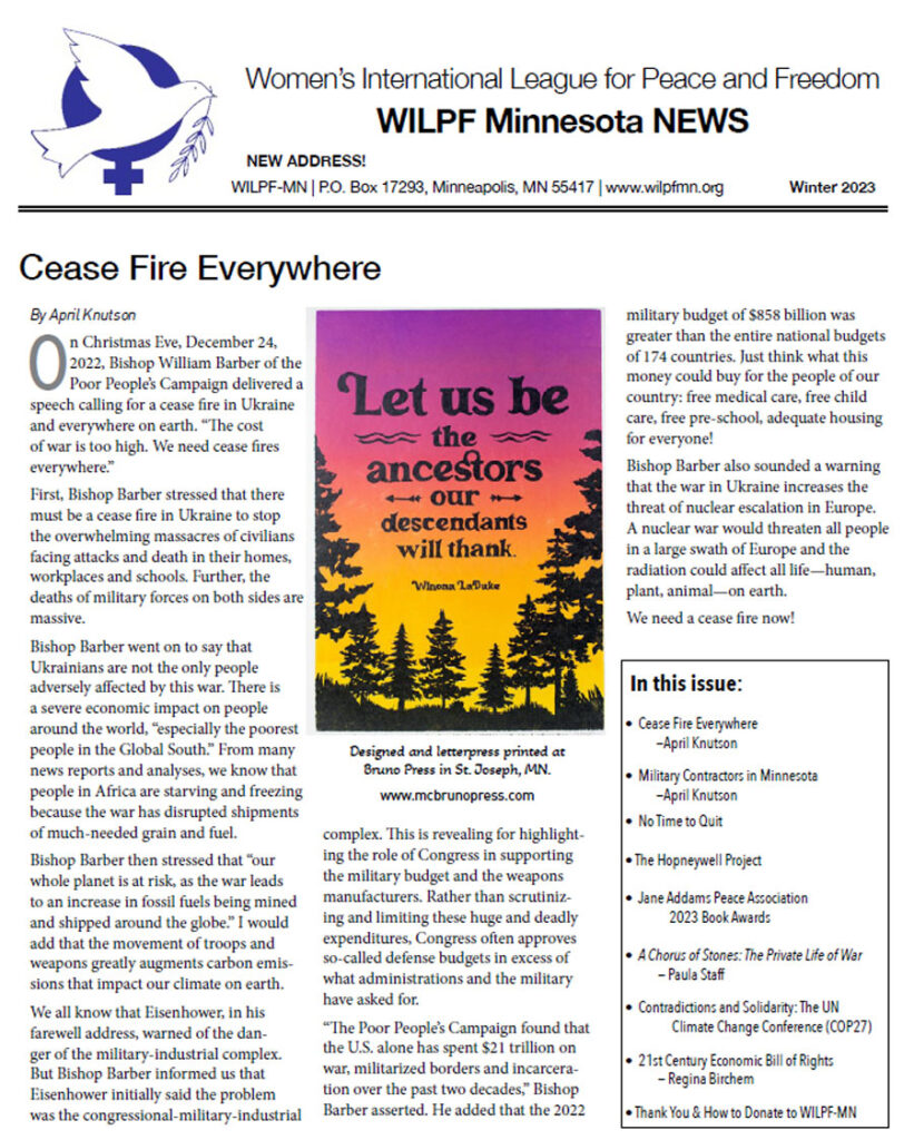 WILPF-MN Newsletter Winter 2023